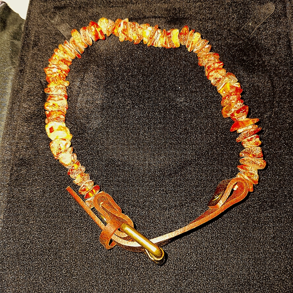 Baltic amber dog cat pet collar leather handmade